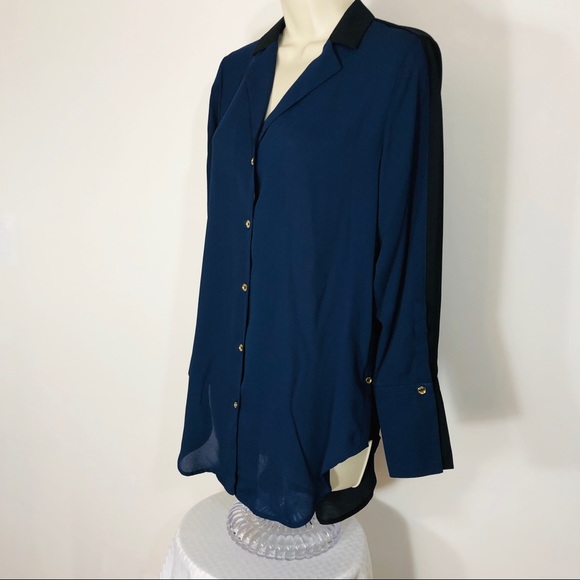 New.! Michael Kors Dress Blouse Blue Black Size S - Picture 7 of 8